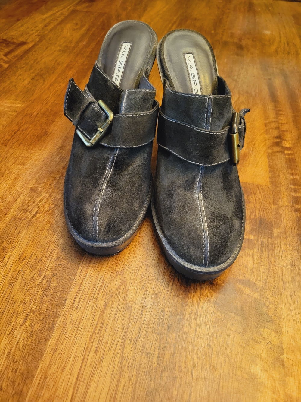 Via Spiga Olive Suede Buckle Mule Booties